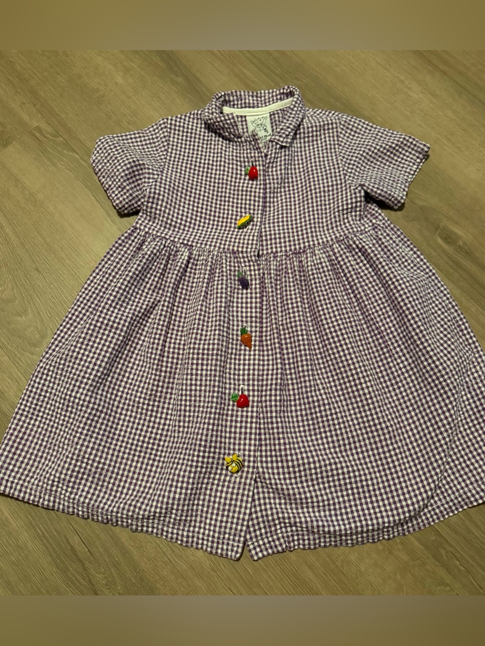 Vintage 90s Girls' Purple Gingham Button-Front Dress
